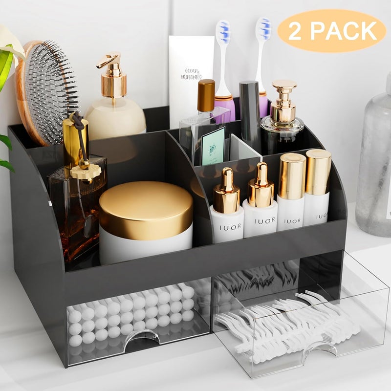 COMFYROOM Makeup Organizer with Drawers, Cosmetic Storage for Dresser Vanity and Bathroom Countertop, Beauty Holder for Lipstick Brush, Skincare Organizer for Vanity, Cosmetic Display Case (Black-2Pack) - Image 2
